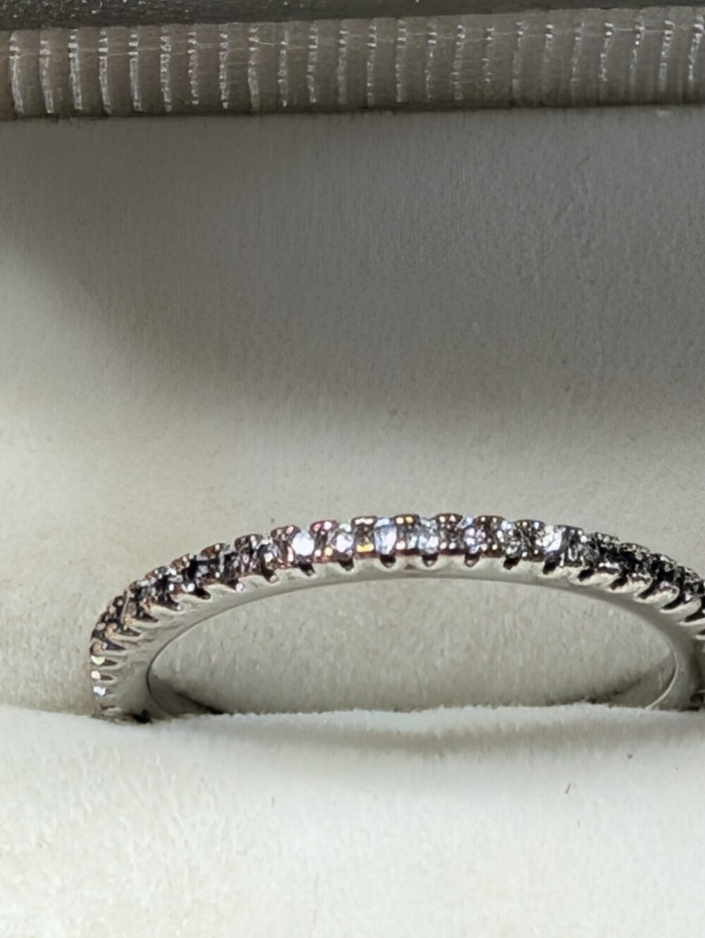 Petite Narrow Silver Micro Diamond Simulant Eternity Band Ring Size 6 - Picture 2 of 8
